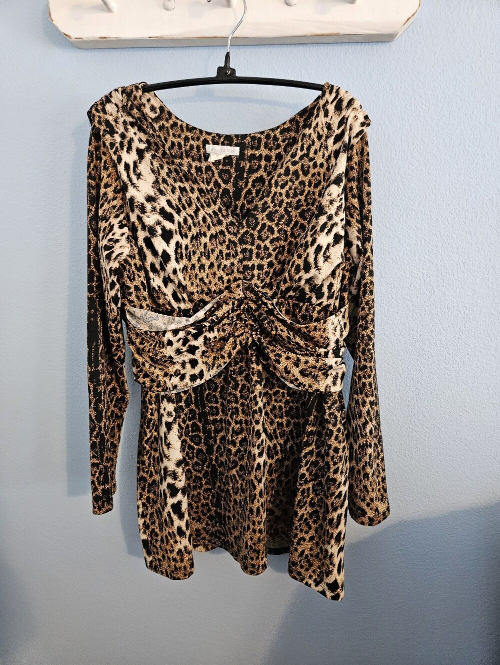 Sharon Max Leopard Print Twist-Front Top in Black & Brown